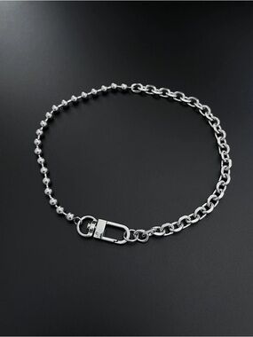 Stainless Steel Silver-Toned Mixed Chain Choker Necklace with Oversized Clasp